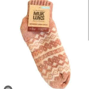 Muk Luks Women's Pink and Cream Cabin Socks